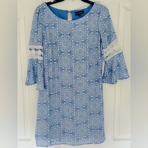 Light blue and white dress